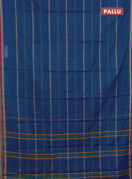 Narayanpet cotton saree dual shade of bluish green and pink with thread weaves and small thread woven border