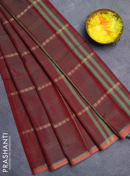 Narayanpet cotton saree dual shade of reddish green with thread weaves and small thread woven border