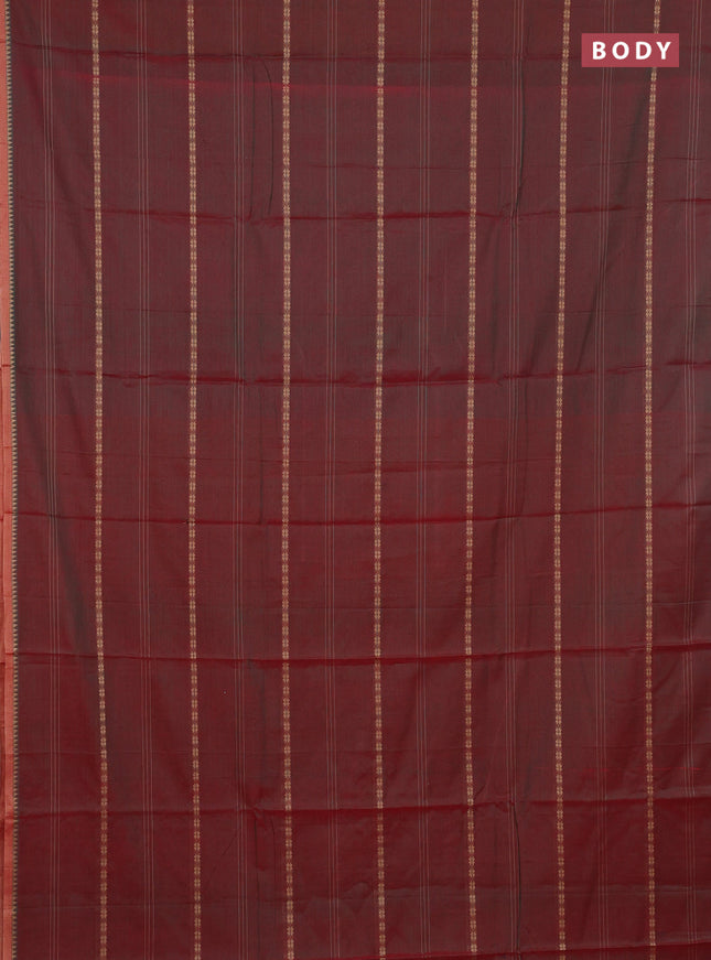 Narayanpet cotton saree dual shade of reddish green with thread weaves and small thread woven border