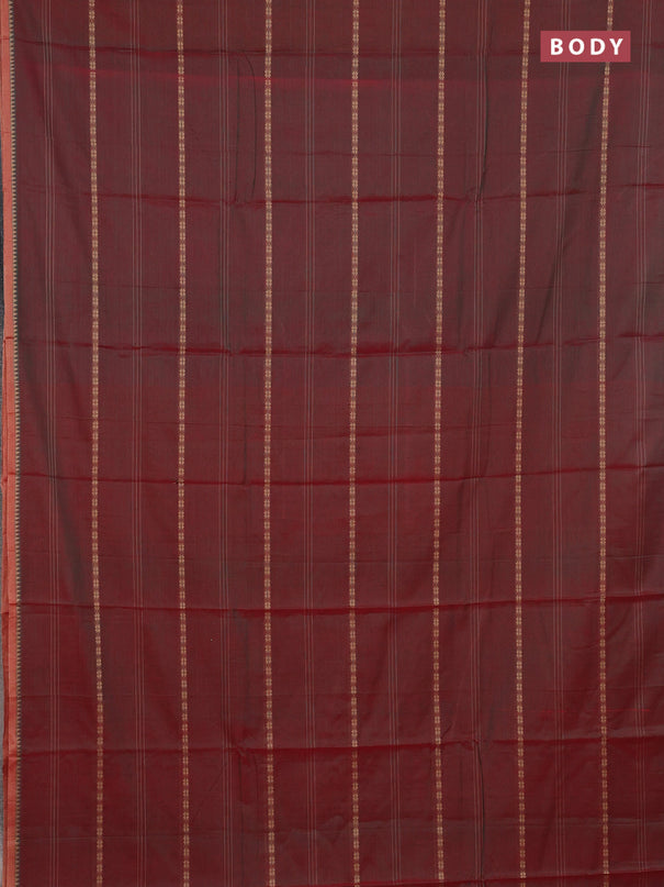 Narayanpet cotton saree dual shade of reddish green with thread weaves and small thread woven border