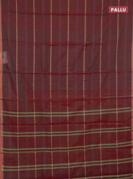 Narayanpet cotton saree dual shade of reddish green with thread weaves and small thread woven border