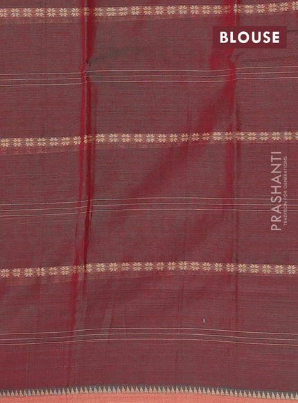 Narayanpet cotton saree dual shade of reddish green with thread weaves and small thread woven border