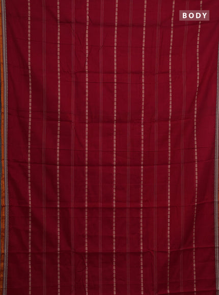 Narayanpet cotton saree red and mustard yellow with thread weaves and small thread woven border