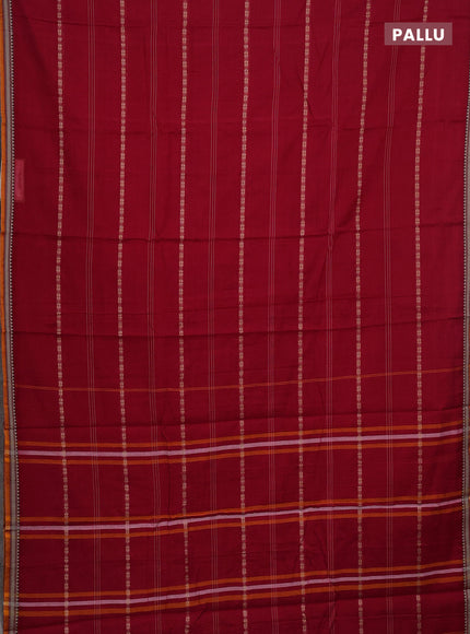 Narayanpet cotton saree red and mustard yellow with thread weaves and small thread woven border
