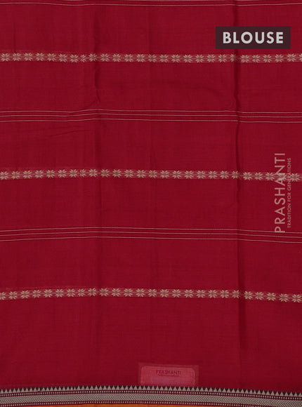 Narayanpet cotton saree red and mustard yellow with thread weaves and small thread woven border