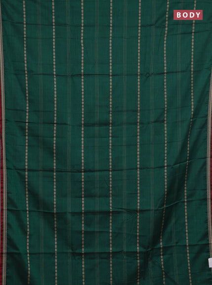 Narayanpet cotton saree bottle green and maroon with thread weaves and small thread woven border