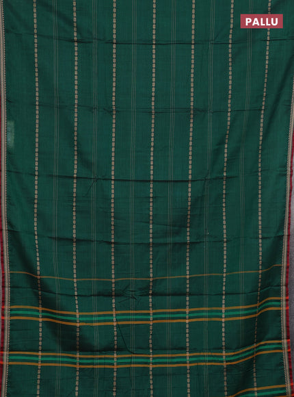 Narayanpet cotton saree bottle green and maroon with thread weaves and small thread woven border