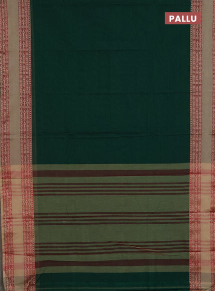 Narayanpet cotton saree bottle green and beige with plain body and rettapet thread woven border