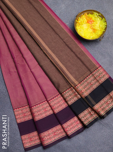Narayanpet cotton saree purple and deep wine shade with plain body and rettapet thread woven border