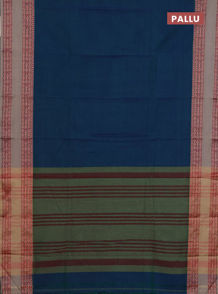 Narayanpet cotton saree dual shade of bluish green and beige with plain body and rettapet thread woven border