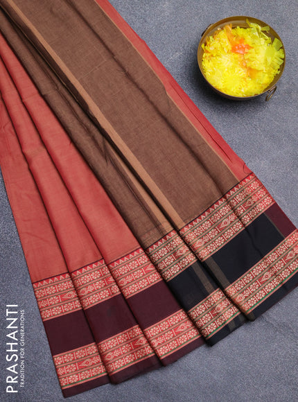 Narayanpet cotton saree rust shade and deep maroon with plain body and rettapet thread woven border
