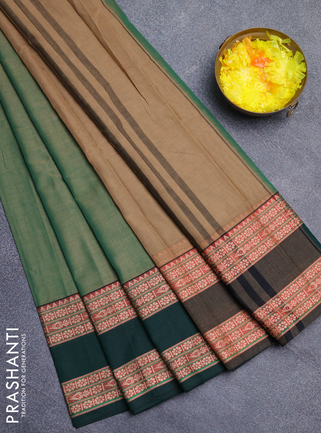Narayanpet cotton saree green shade and bottle green with plain body and rettapet thread woven border