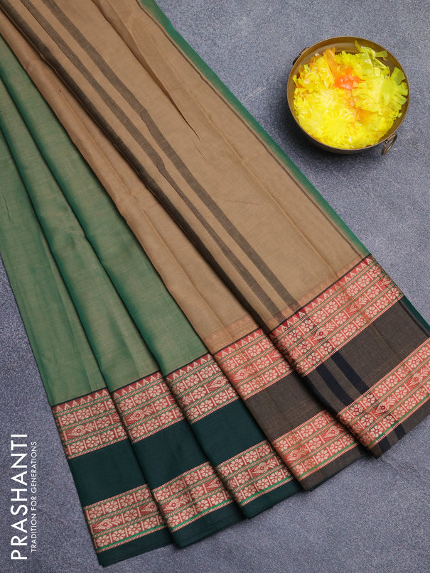 Narayanpet cotton saree green shade and bottle green with plain body and rettapet thread woven border