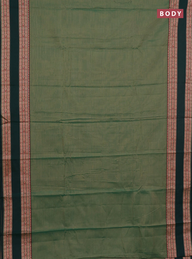 Narayanpet cotton saree green shade and bottle green with plain body and rettapet thread woven border