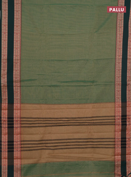 Narayanpet cotton saree green shade and bottle green with plain body and rettapet thread woven border