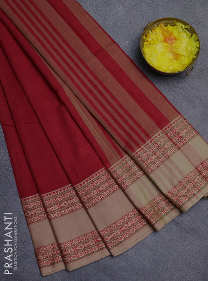 Narayanpet cotton saree red shade and beige with plain body and rettapet thread woven border