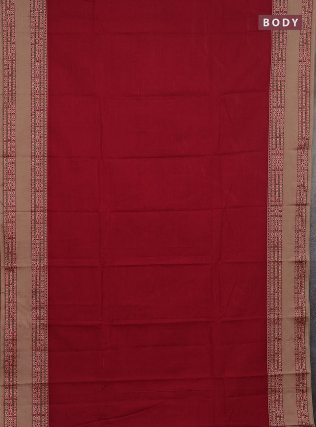 Narayanpet cotton saree red shade and beige with plain body and rettapet thread woven border