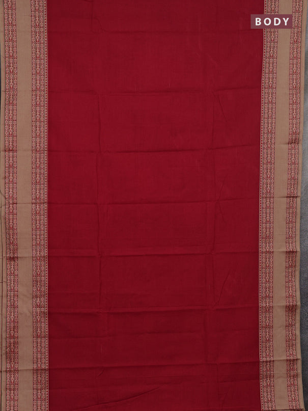 Narayanpet cotton saree red shade and beige with plain body and rettapet thread woven border