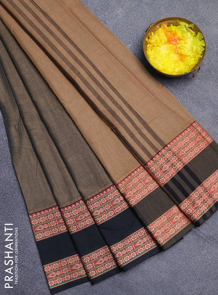 Narayanpet cotton saree chikku shade and jamun shade with plain body and rettapet thread woven border
