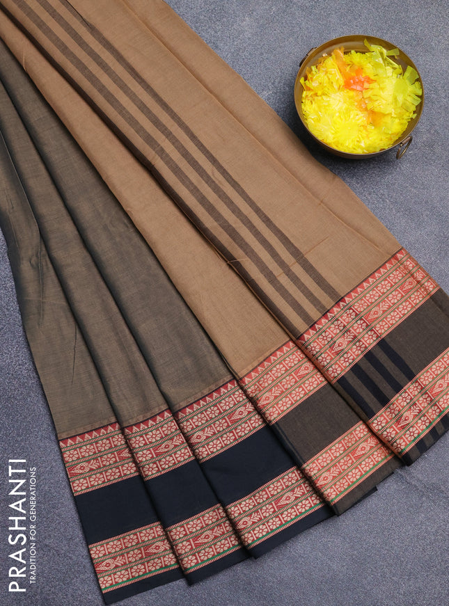 Narayanpet cotton saree chikku shade and jamun shade with plain body and rettapet thread woven border