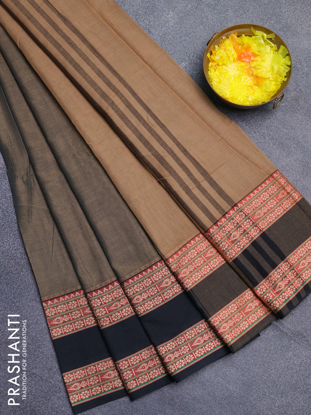 Narayanpet cotton saree chikku shade and jamun shade with plain body and rettapet thread woven border