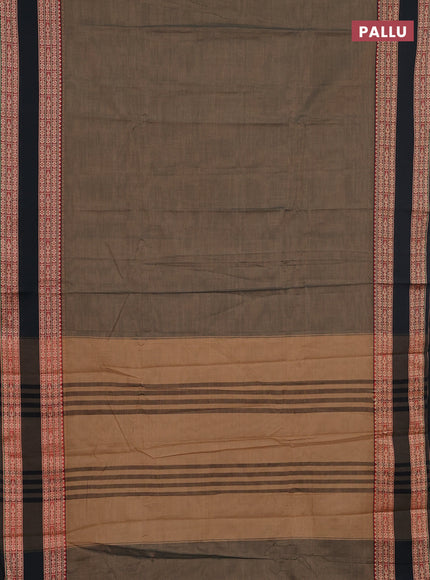 Narayanpet cotton saree chikku shade and jamun shade with plain body and rettapet thread woven border