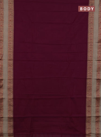 Narayanpet cotton saree deep wine shade and beige with plain body and rettapet thread woven border