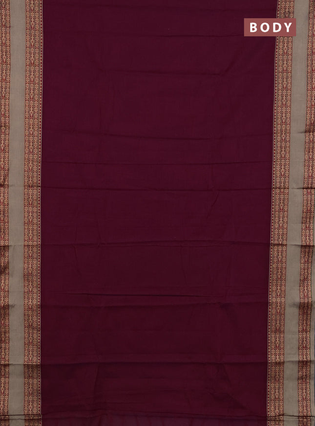 Narayanpet cotton saree deep wine shade and beige with plain body and rettapet thread woven border