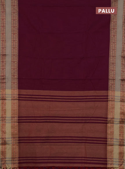 Narayanpet cotton saree deep wine shade and beige with plain body and rettapet thread woven border