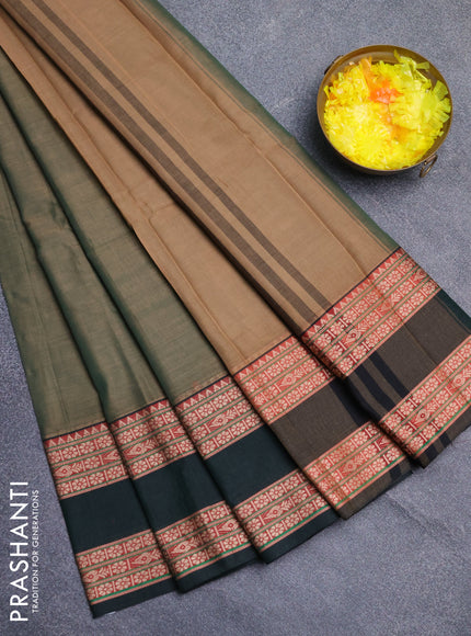 Narayanpet cotton saree pastel green and bottle green with plain body and rettapet thread woven border