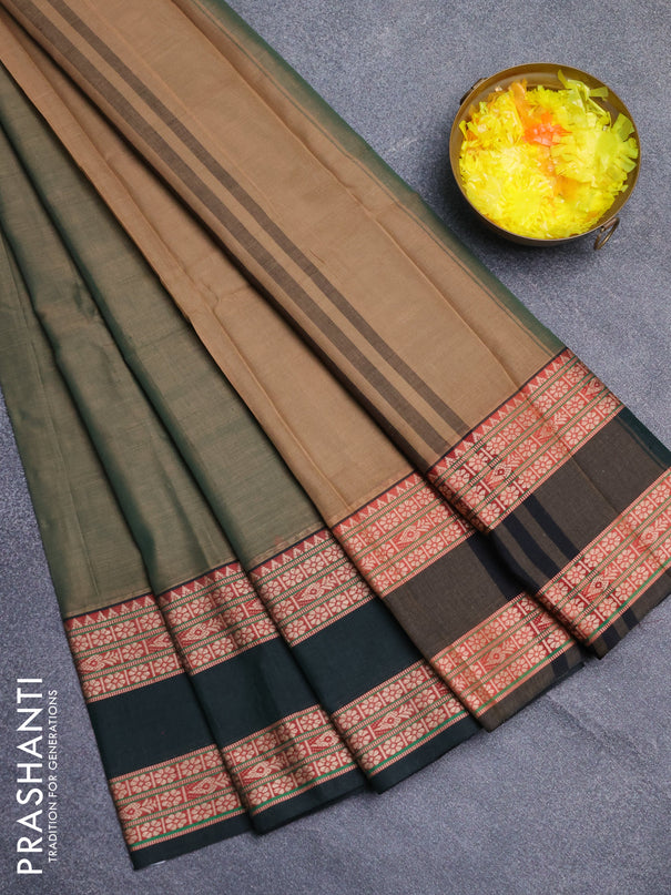 Narayanpet cotton saree pastel green and bottle green with plain body and rettapet thread woven border