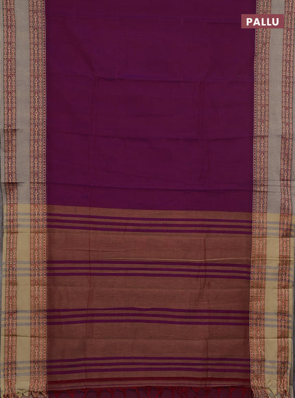 Narayanpet cotton saree purple and beige with plain body and rettapet thread woven border