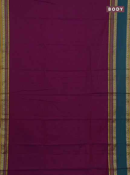 Narayanpet cotton saree purple and green with plain body and rettapet thread woven border