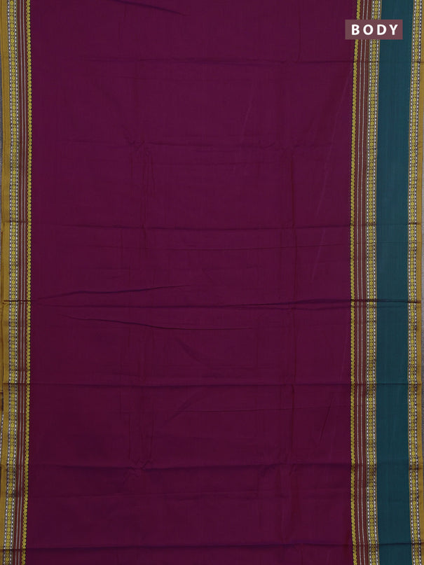 Narayanpet cotton saree purple and green with plain body and rettapet thread woven border