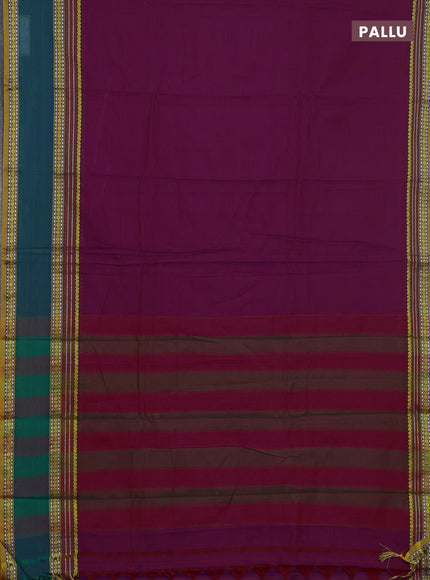 Narayanpet cotton saree purple and green with plain body and rettapet thread woven border
