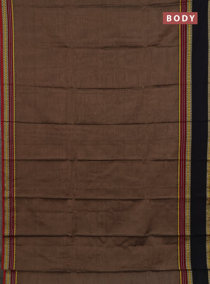 Narayanpet cotton saree chikku shade and black with plain body and rettapet thread woven border