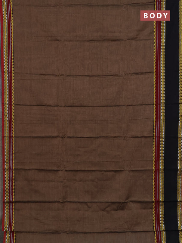 Narayanpet cotton saree chikku shade and black with plain body and rettapet thread woven border