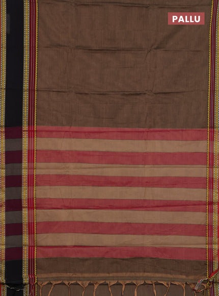 Narayanpet cotton saree chikku shade and black with plain body and rettapet thread woven border