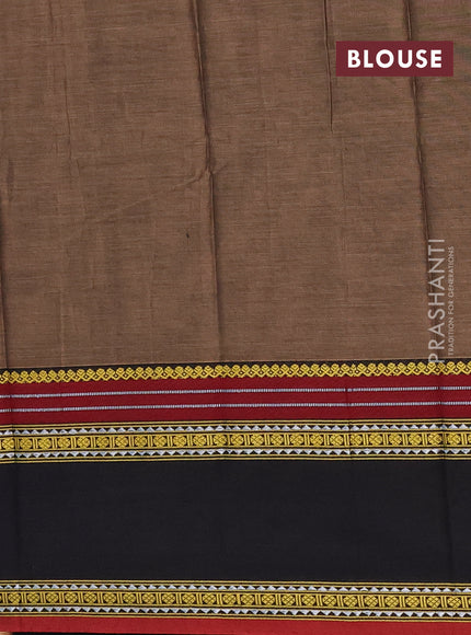 Narayanpet cotton saree chikku shade and black with plain body and rettapet thread woven border