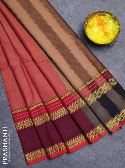 Narayanpet cotton saree red shade and deep maroon with plain body and rettapet thread woven border