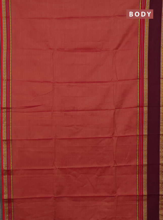 Narayanpet cotton saree red shade and deep maroon with plain body and rettapet thread woven border