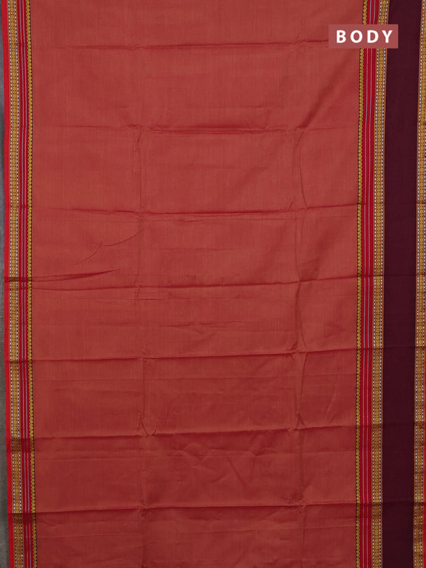 Narayanpet cotton saree red shade and deep maroon with plain body and rettapet thread woven border