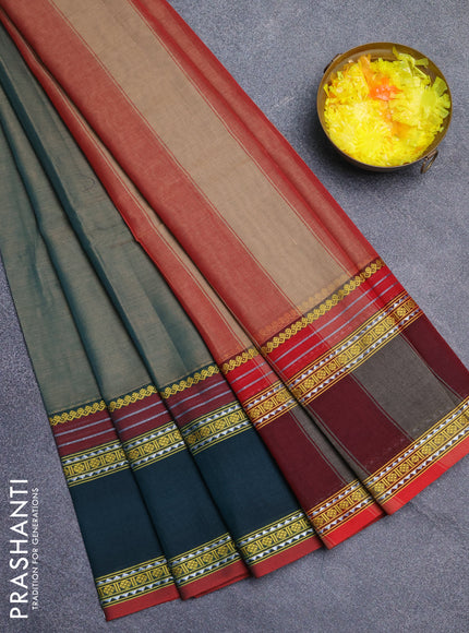 Narayanpet cotton saree pastel green and green with plain body and rettapet thread woven border