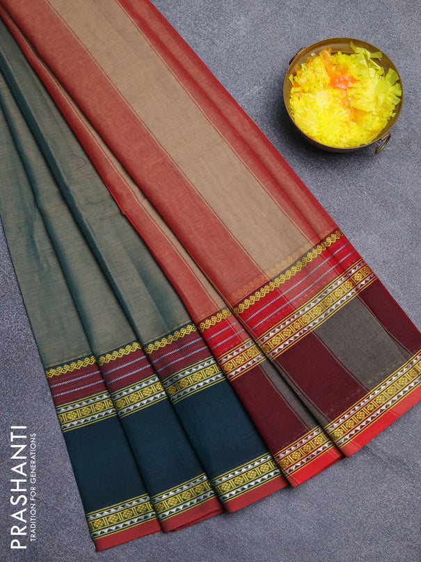 Narayanpet cotton saree pastel green and green with plain body and rettapet thread woven border