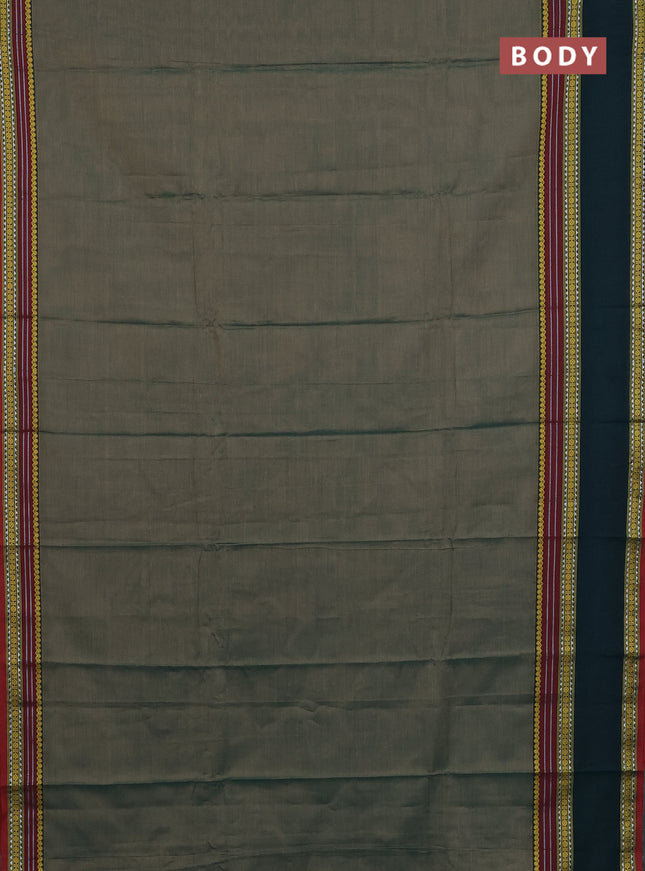 Narayanpet cotton saree pastel green and green with plain body and rettapet thread woven border