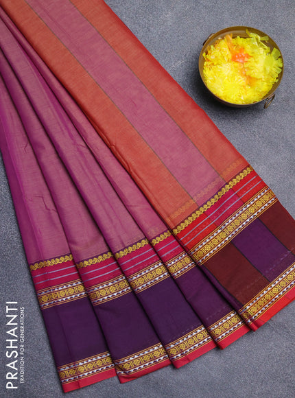 Narayanpet cotton saree pastel purple and purple with plain body and rettapet thread woven border
