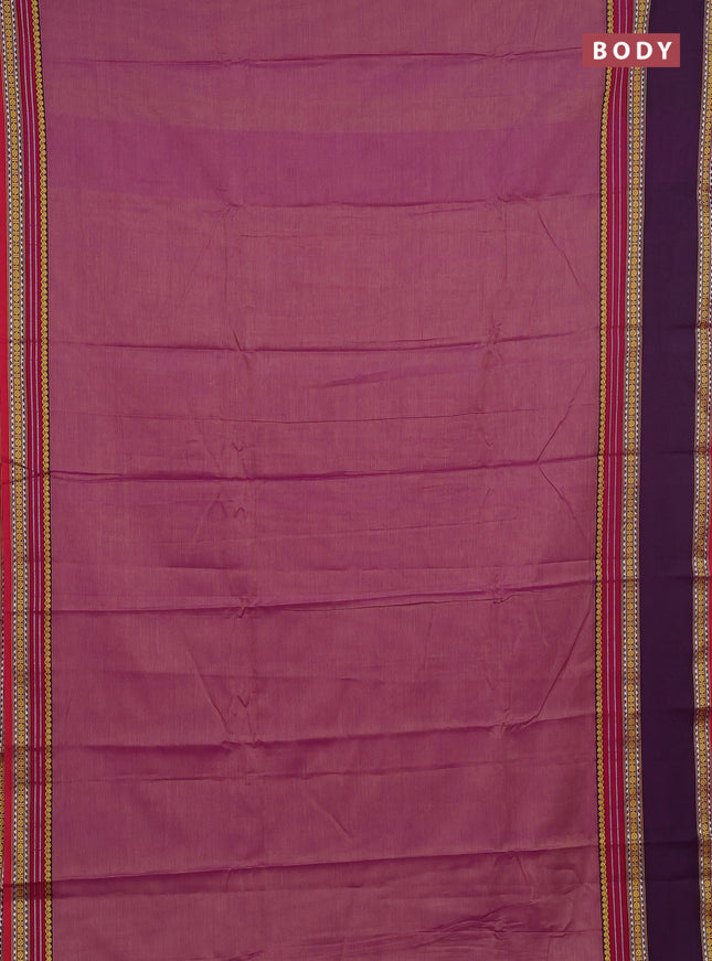 Narayanpet cotton saree pastel purple and purple with plain body and rettapet thread woven border