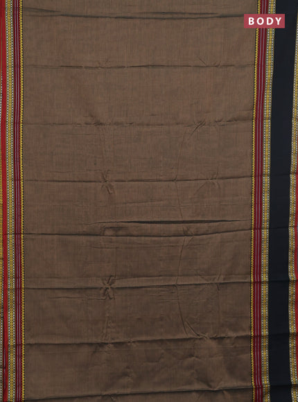 Narayanpet cotton saree chikku shade and dark olive green with plain body and rettapet thread woven border