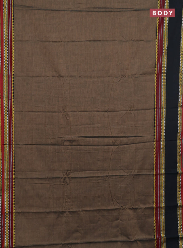 Narayanpet cotton saree chikku shade and dark olive green with plain body and rettapet thread woven border