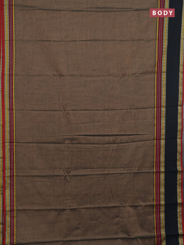 Narayanpet cotton saree chikku shade and dark olive green with plain body and rettapet thread woven border